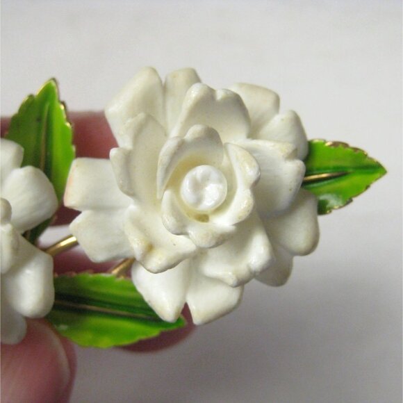 Crown Trifari Brooch Pin Vintage 1960 1950 Flower Enamel Mid Century MOD - Picture 9 of 10